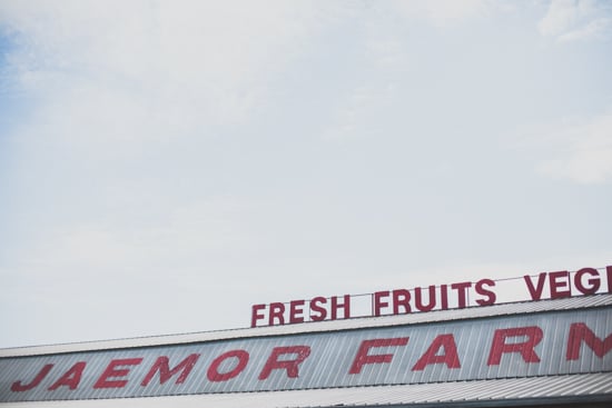 market sign for Jaemor Farms, Georgia with fresh fruit and veggies