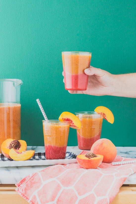 color blocked cocktail slushies with peaches