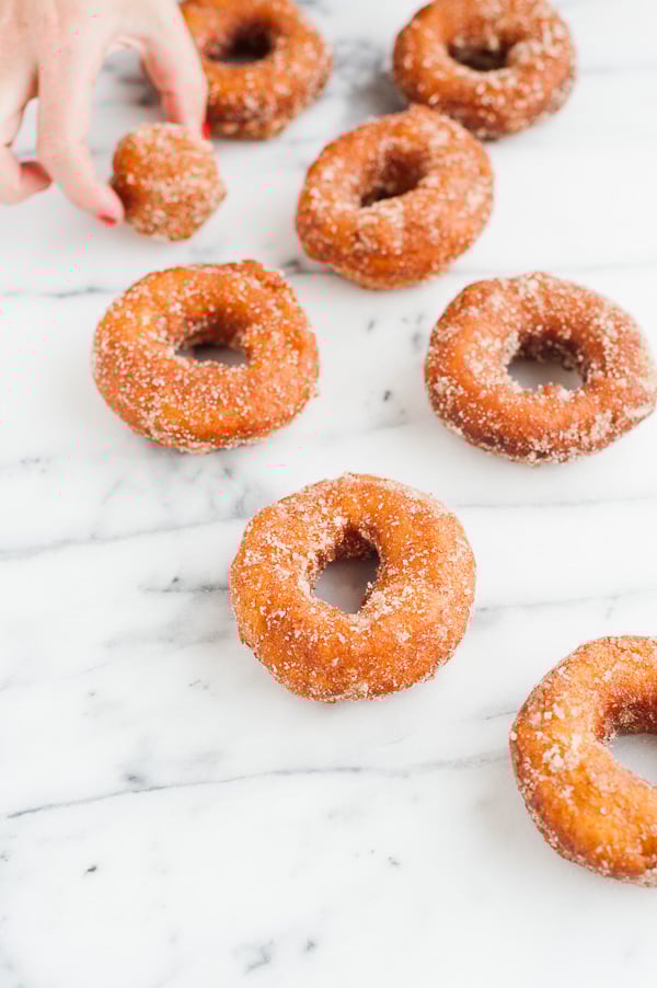 French Toast Donuts with Mascarpone Cheese and Fresh Strawberry Drizzle