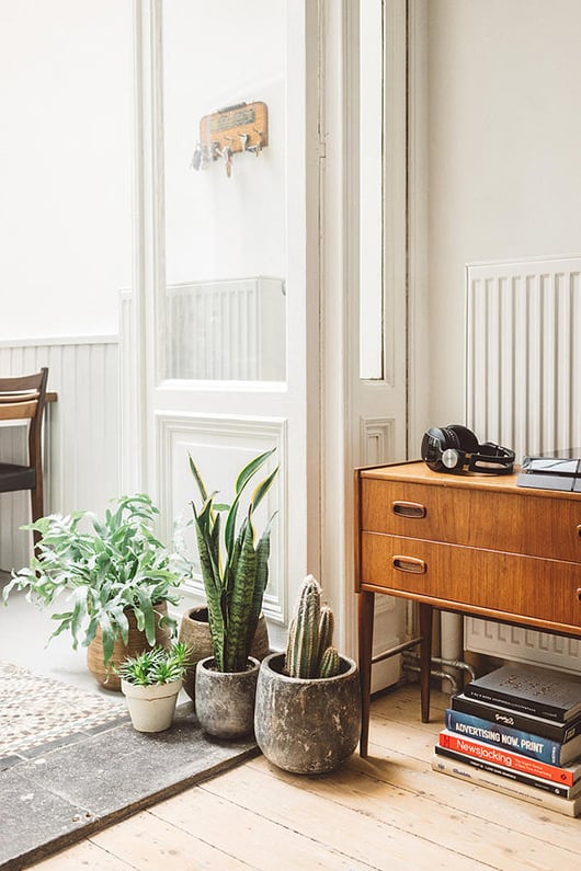 Vintage mid-century credenza in the entryway