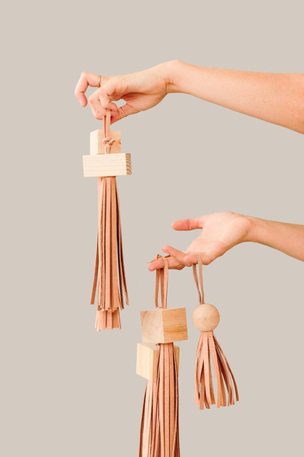 Unique ornaments made of leather and wood