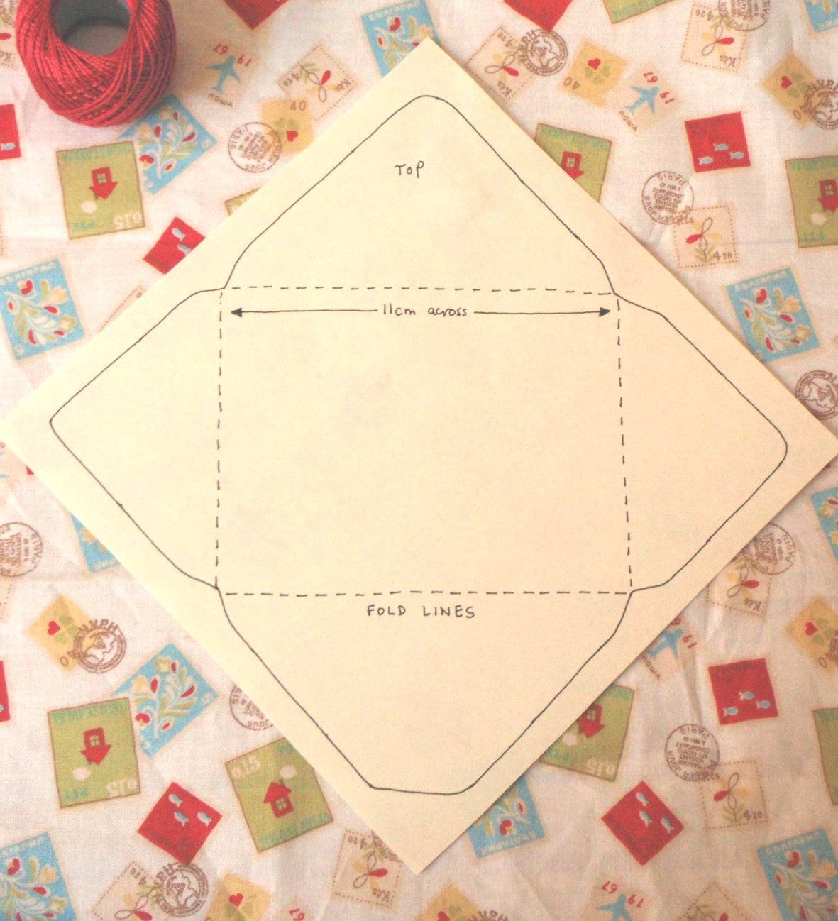 template for sewn cloth envelope craft project for Valentine's Day
