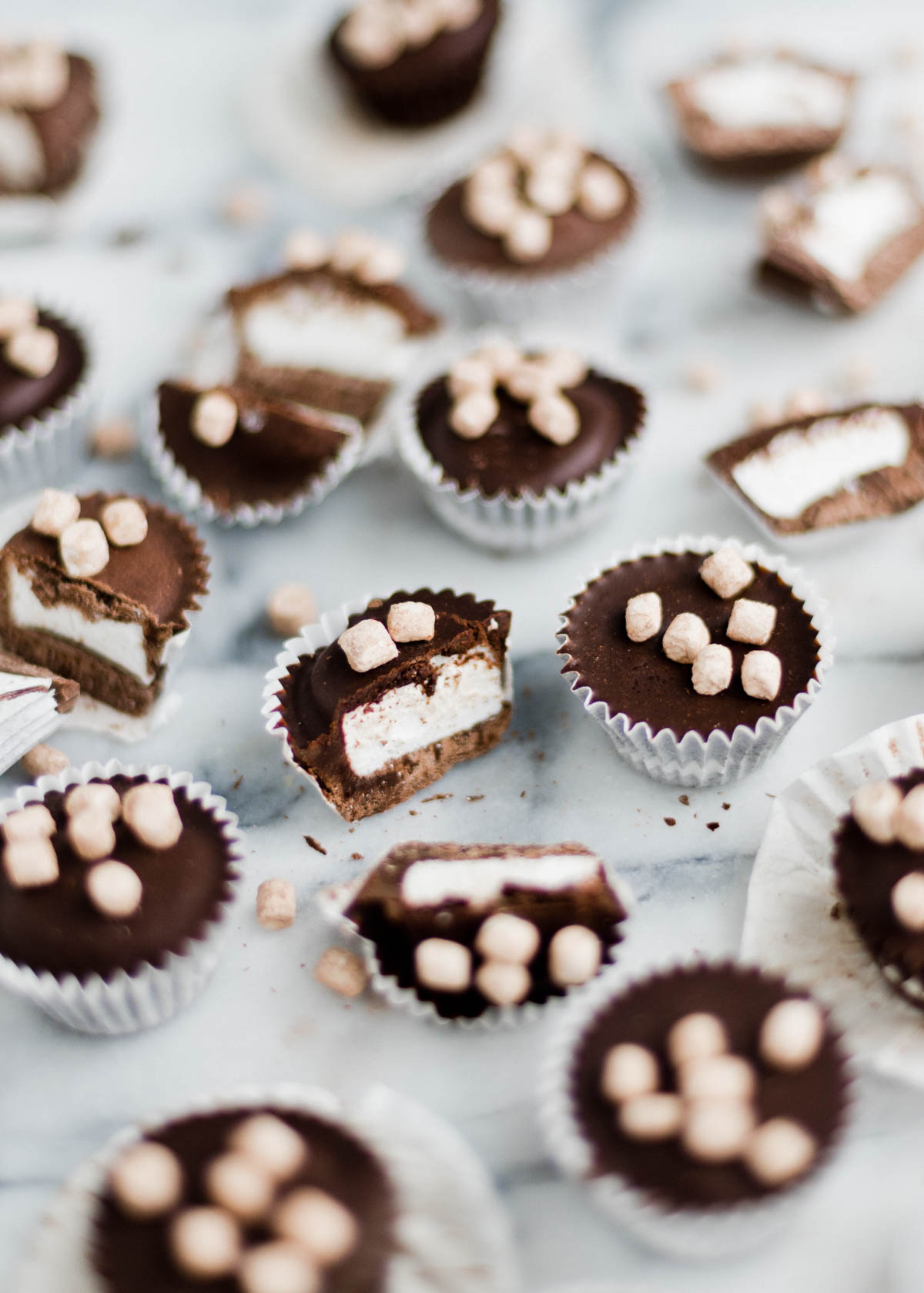 mini candy cups with chocolate and marshmallows