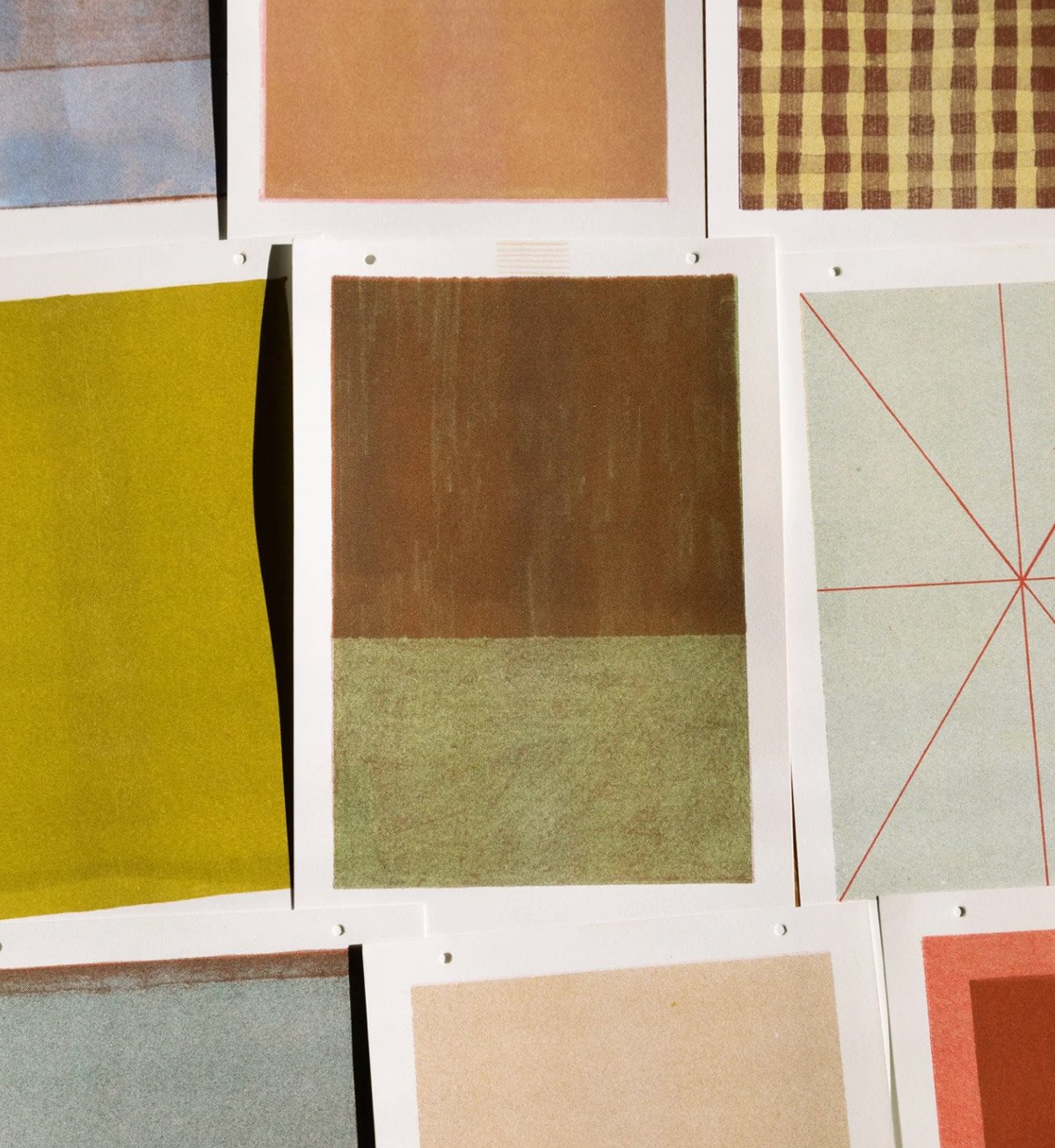 abstract neutral prints all lined up as part of a handmade calendar set created by an artist