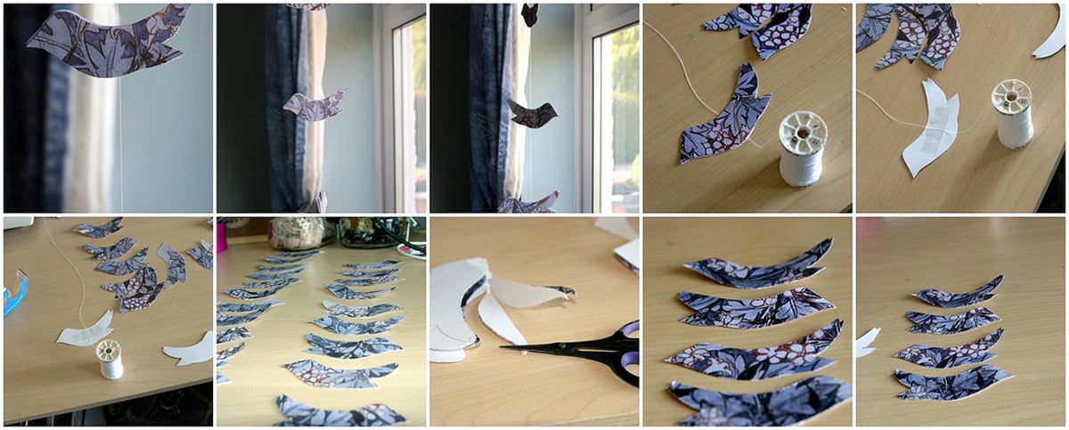 Instructions for making a bird mobile with recycled paper