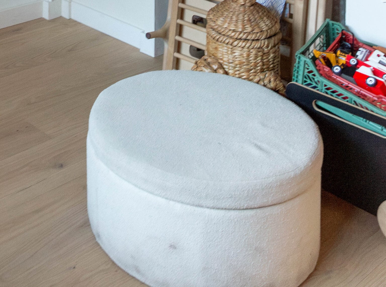 Image showcasing Reupholstering an Ottoman for a Kids Room - Paper and Stitch