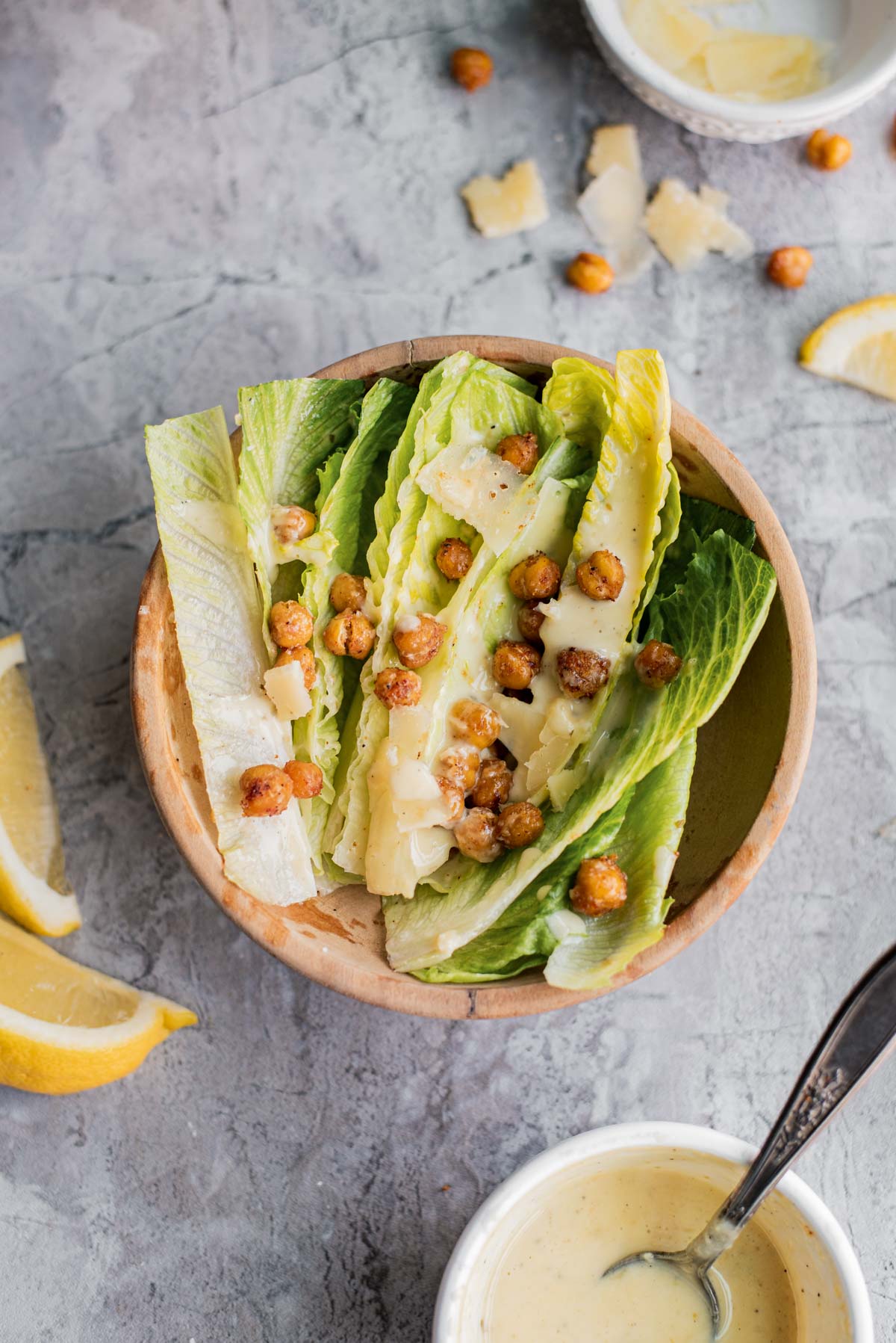 simple salad with chickpeas and parmesan cheese