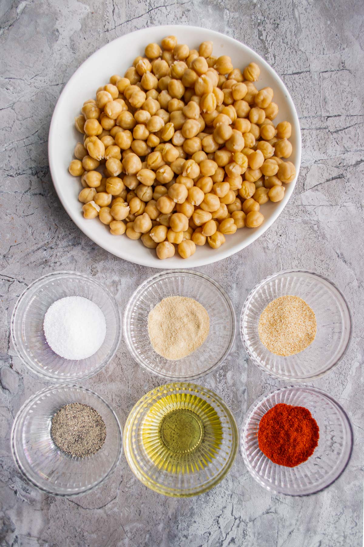 ingredients laid out on countertop for roasted chickpeas recipe