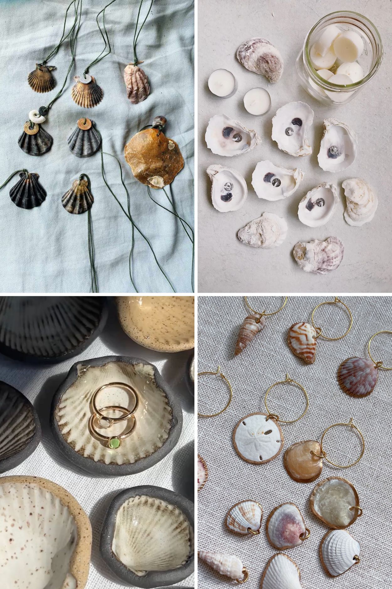 seashell jewelry and home decor items