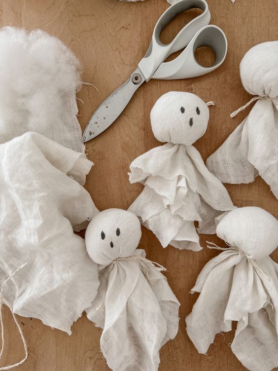 white linen ghost crafts with scissors