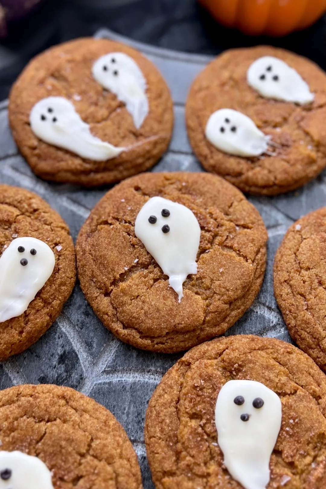 brown sugar cookies for halloween with chocolate ghosts on top