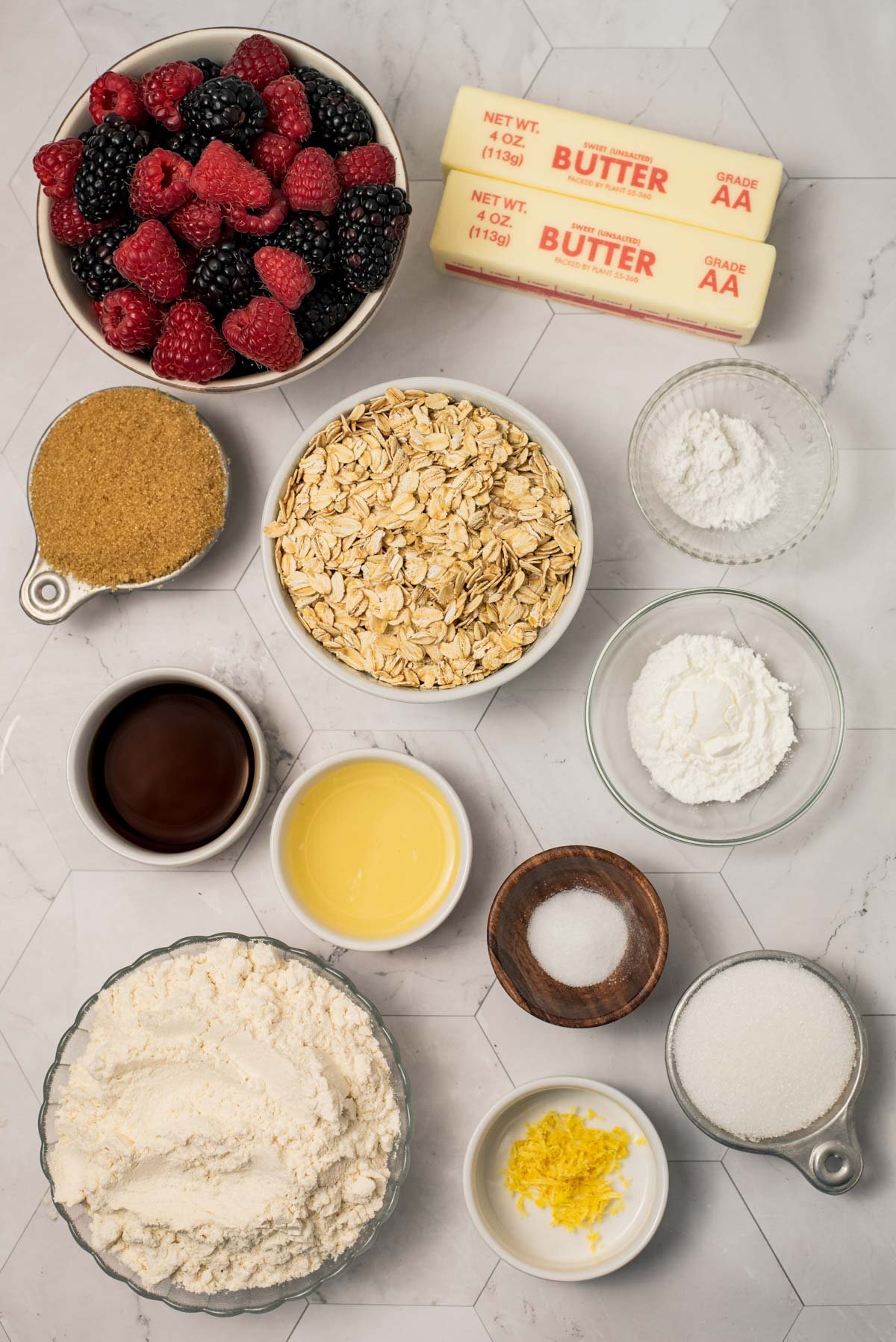 ingredients for berry oak shortbread bars