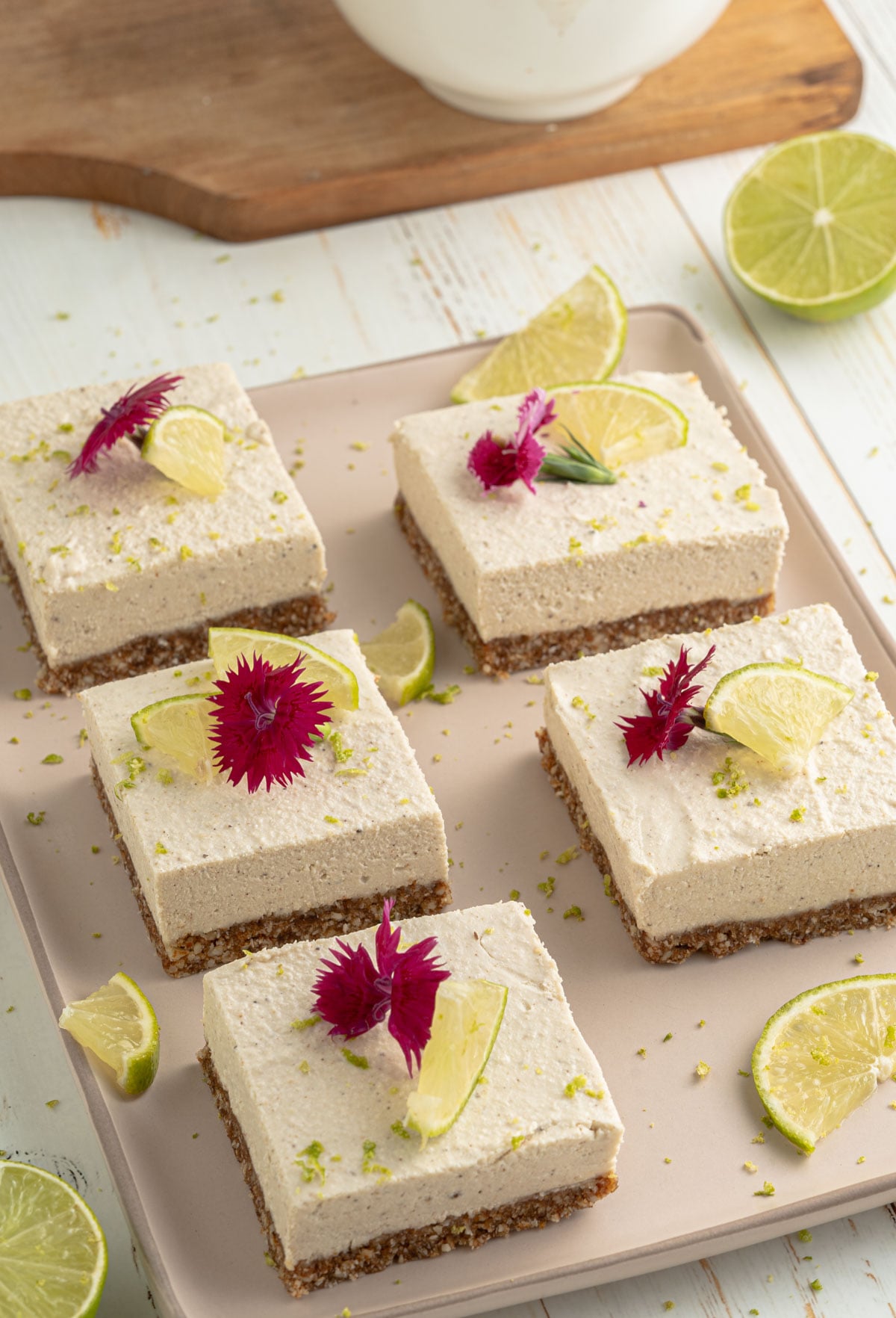 key lime bars spread out on a tray in the kitchen